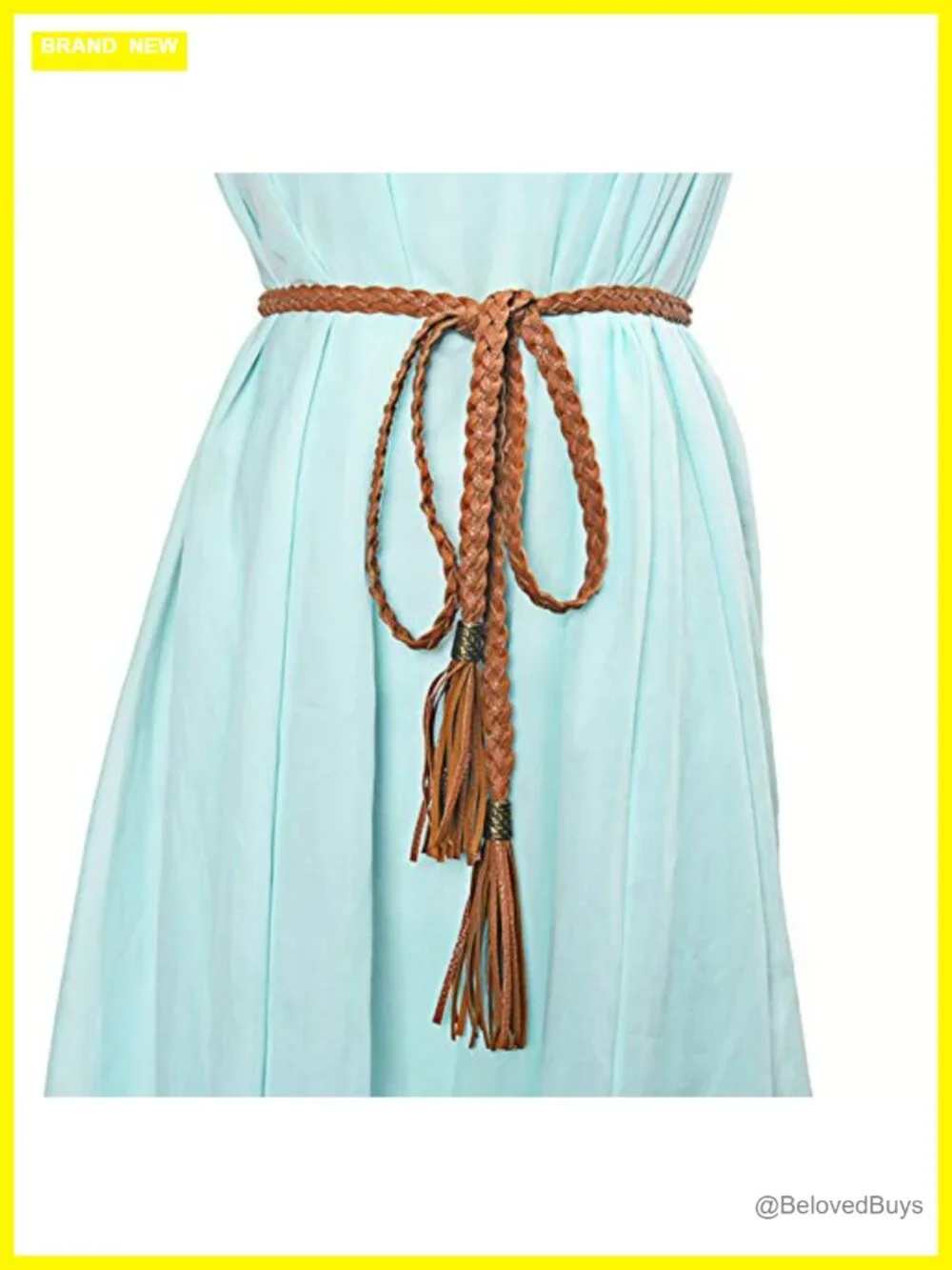 Boho Women Braided Tassel Rope PU Leather Tie Belt Wrap